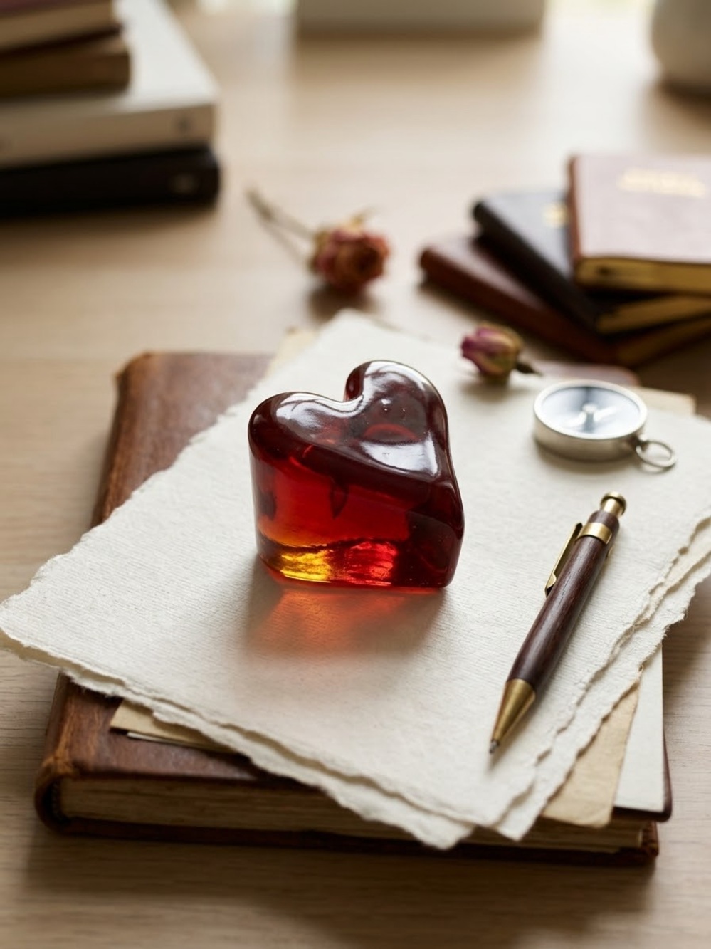 Red Heart Glass paper weight - Decorative Home Art